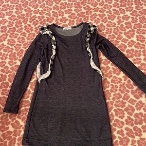 Joah Love long sleeve cotton denim dress with plaid detail